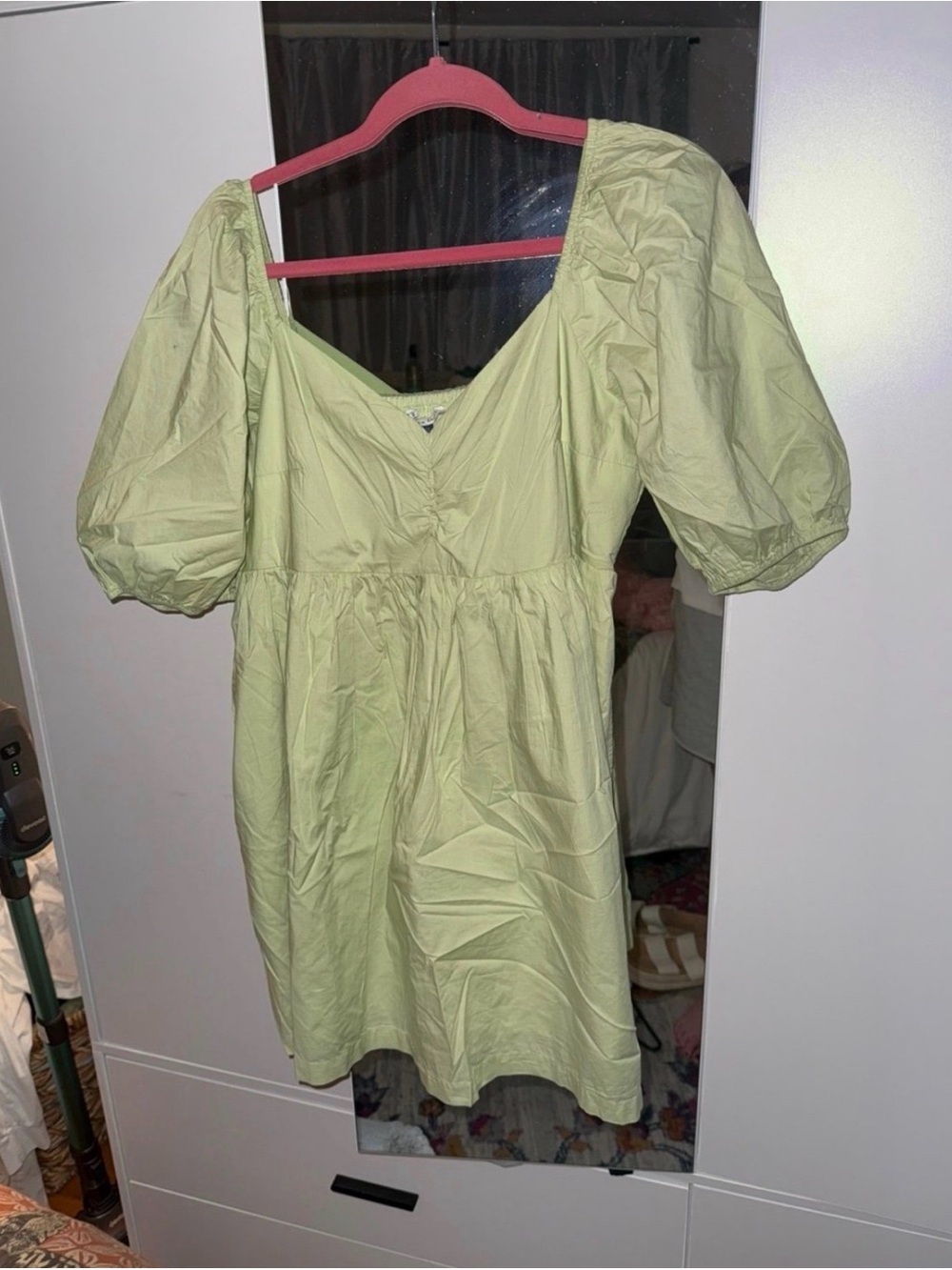 NWT American Eagle Puff Sleeve Babydoll Mini Dress Light Green XL
